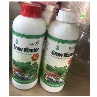 Cặp dung dịch thủy canh đậm đặc cho rau ăn lá Grow Master  pha 350 lít nước combo 2 chai 1 lít (tổng 2 lít)