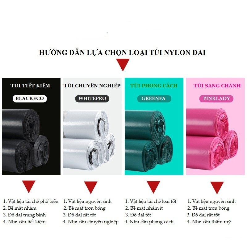 Bộ 100 Túi Nylon Đen 38x52cm Đóng Hàng Niêm Phong Có Keo Dán Miệng