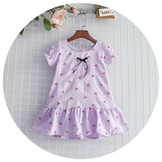 Đầm/Váy đuôi cá tím Bé Gái tay co nhún bèo thun đính nơ ruy băng size từ ( 6- 28kg)