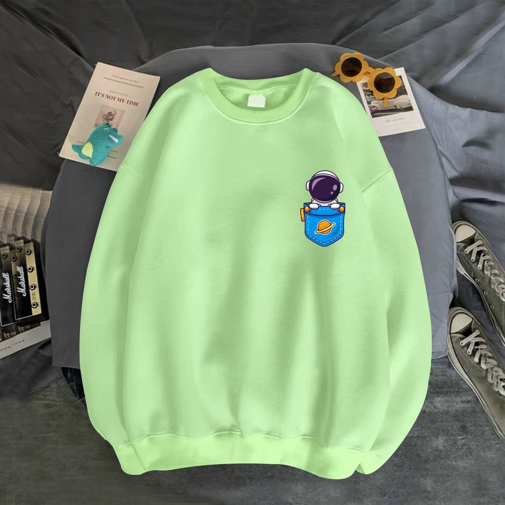 ÁO SWEATER NỈ UNISEX MÀU TRƠN IN LOGO PHI HÀNH GIA CỰC ĐẸP