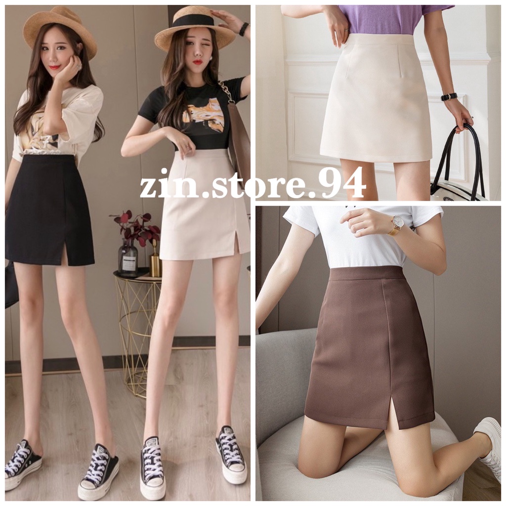 Chân Váy Ngắn Chữ A trơn và xẻ tà, lưng cao phong cách công sở trẻ trung Hàn Quốc Zinstore94