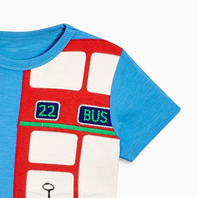 Áo thun cộc tay bé trai chính hãng LITTLE MAVEN - mẫu ATE045 ÁO XANH IN HÌNH XE BUS 2 TẦNG