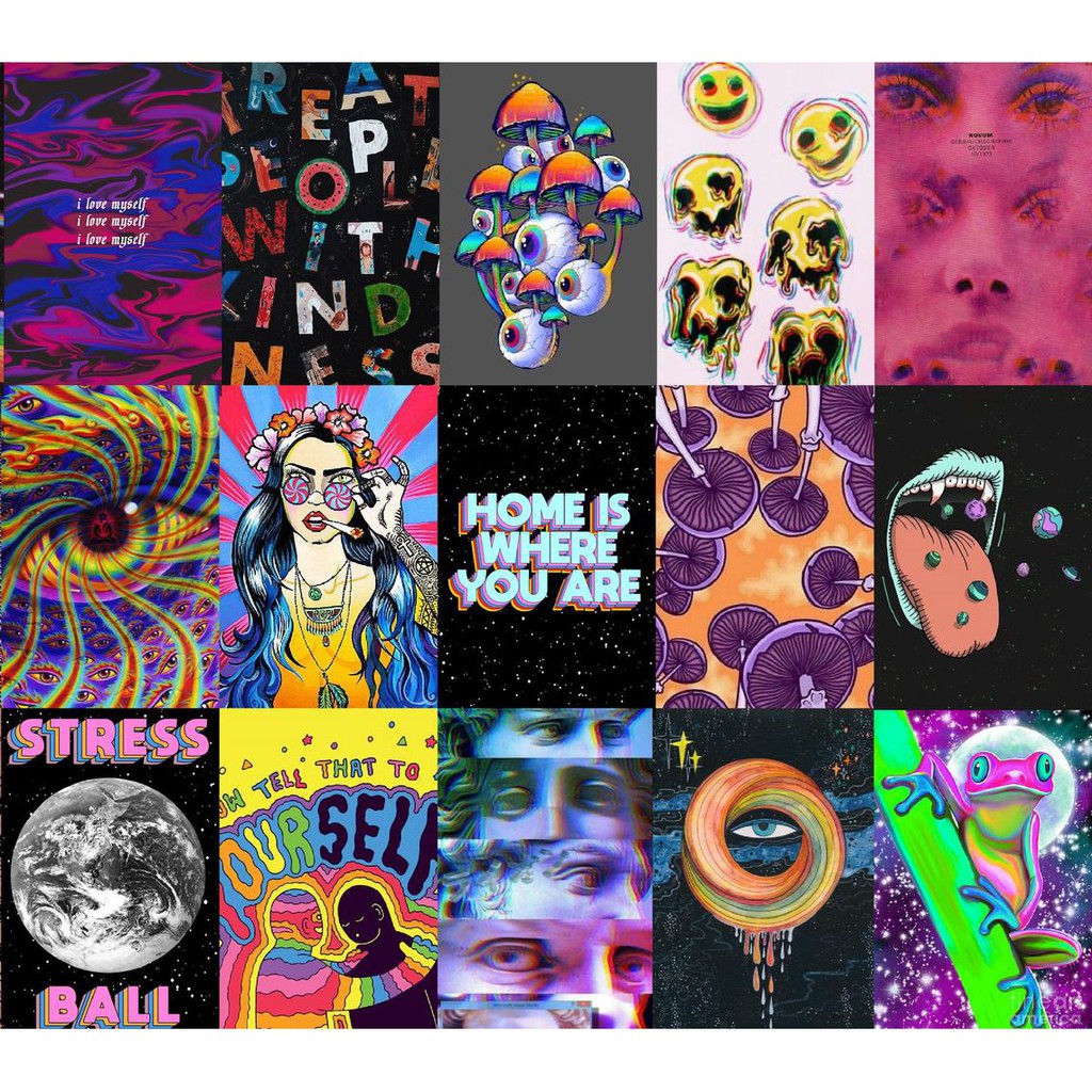 Wall Collage dán tường trang trí decor phòng ngủ - theme Psychedelic