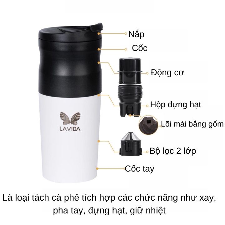 Máy xay cà phê đa năng 3 in1 tích hợp màng lọc coffee và cốc inox cách nhiệt cao cấp