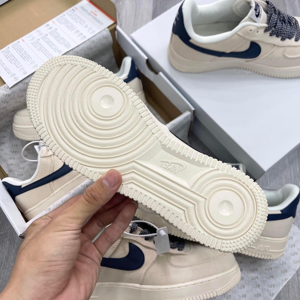 Giày thể thao AF1 kem vạch xanh than, AIR FORCE 1 CANVAS NAVY, AF1 Vải Kem Sữa Hót trend 2023