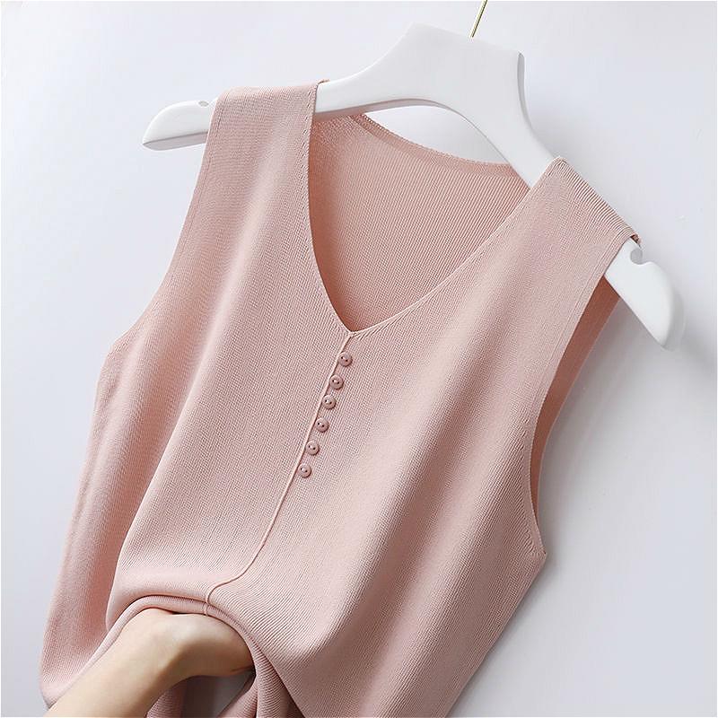 Áo Dệt Kim Sát Nách Cổ Chữ V Thời Trang Mùa Hè Cho Nữ