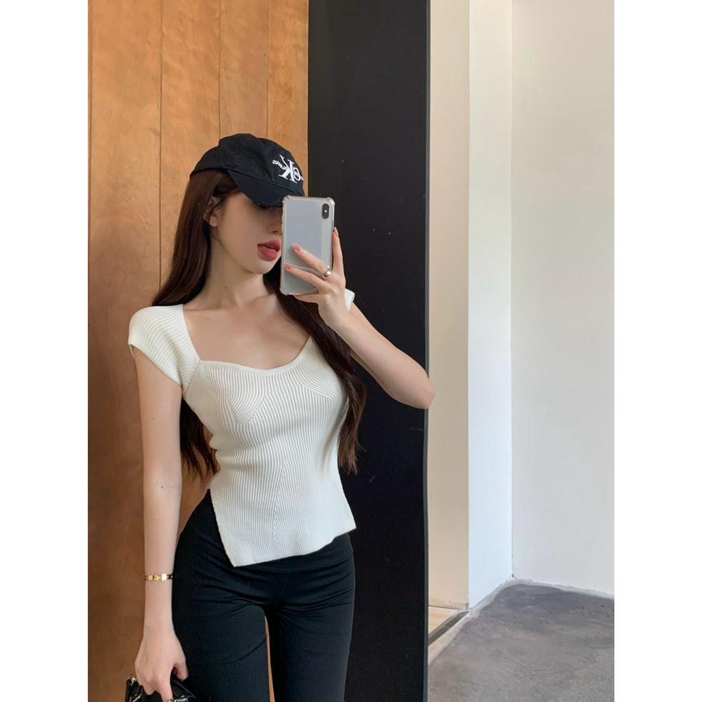 Cocory vn Áo Thun Dệt Kim Tay Ngắn Dáng Ôm Phong Cách Hàn Quốc Thời Trang Mùa Hè Cho Nữ