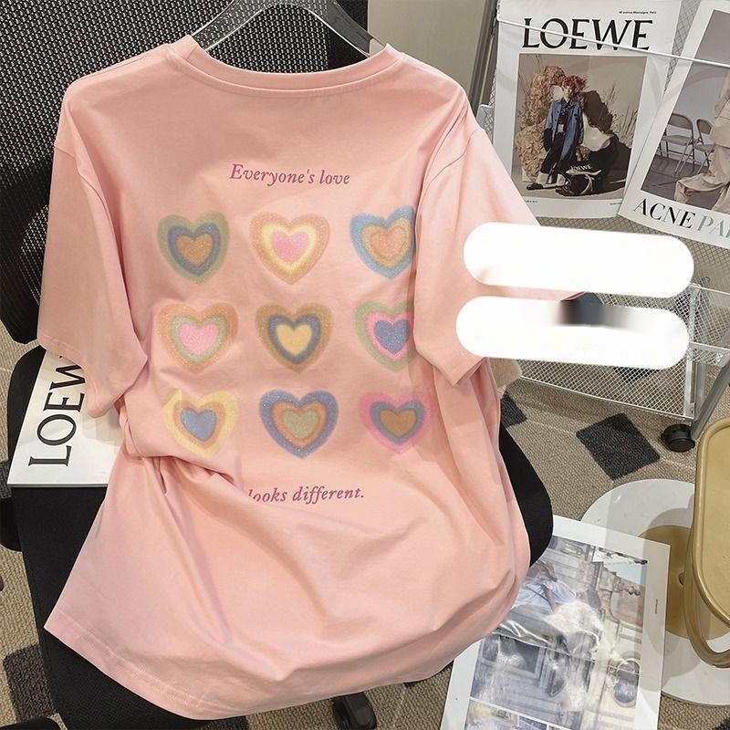 Áo thun Pure Cube tay ngắn dáng rộng in hình trái tim phong cách retro xinh xắn