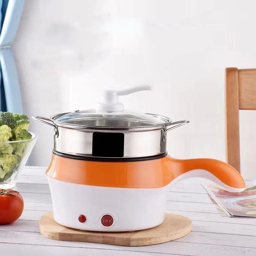 HÀNG XỊN Nồi Điện Mini Hai Tầng Đa Năng 18cm Tặng Kèm Khay Hấp có thể Chiên, Xào, Nấu ăn, nấu cơm, nấu lẩu mini