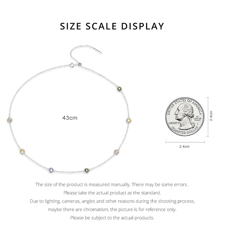 Dây chuyền BAMOER bạc 925 mặt thủy tinh tròn 7 màu sắc có thể điều chỉnh thời trang cho nữ