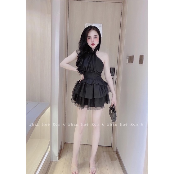 Váy tơ tầng cổ bèo