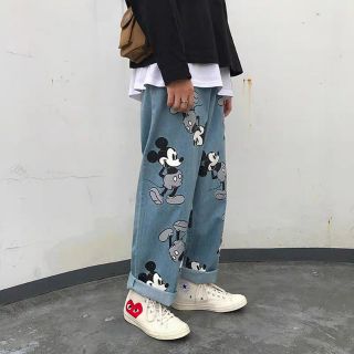 [ FREE SHIP ĐƠN 99K ] Quần Jean Nam Dáng Baggy In Hình Chuột Mickey