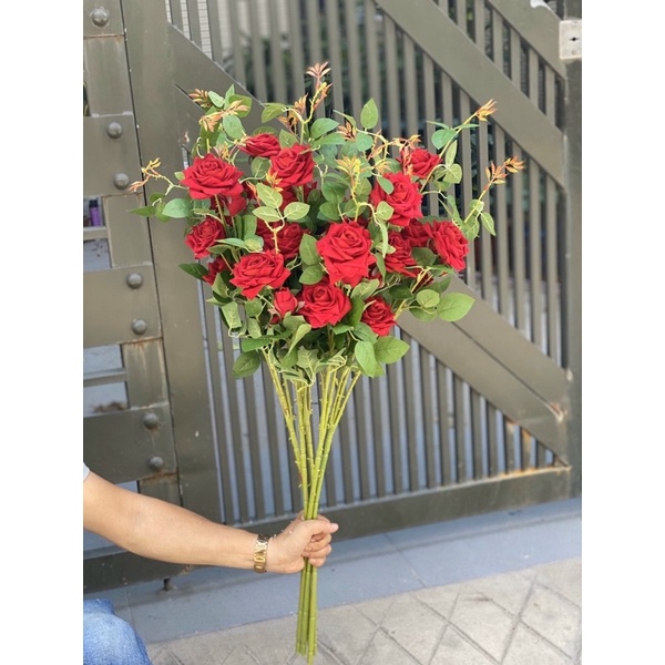 Cành hoa hồng nhung 9 bông loại 1 đủ màu