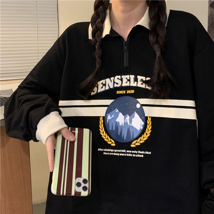 Áo Sweater Tay Dài Oversize In Họa Tiết Thời Trang Hàn Quốc Cho Nữ