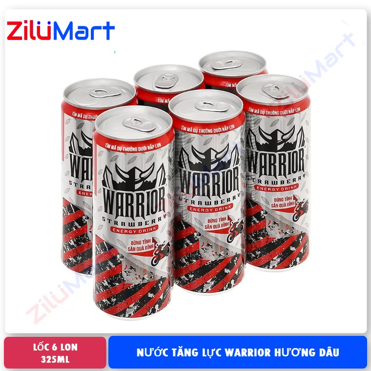 [HỎA TỐC HCM] Lốc 6 lon nước tăng lực Warrior hương dâu 325ml