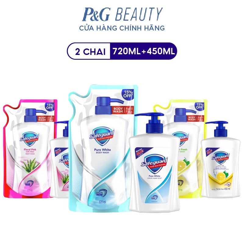 Combo SAFEGUARD Sữa Tắm Chai 720ML Và Nước Rửa Tay