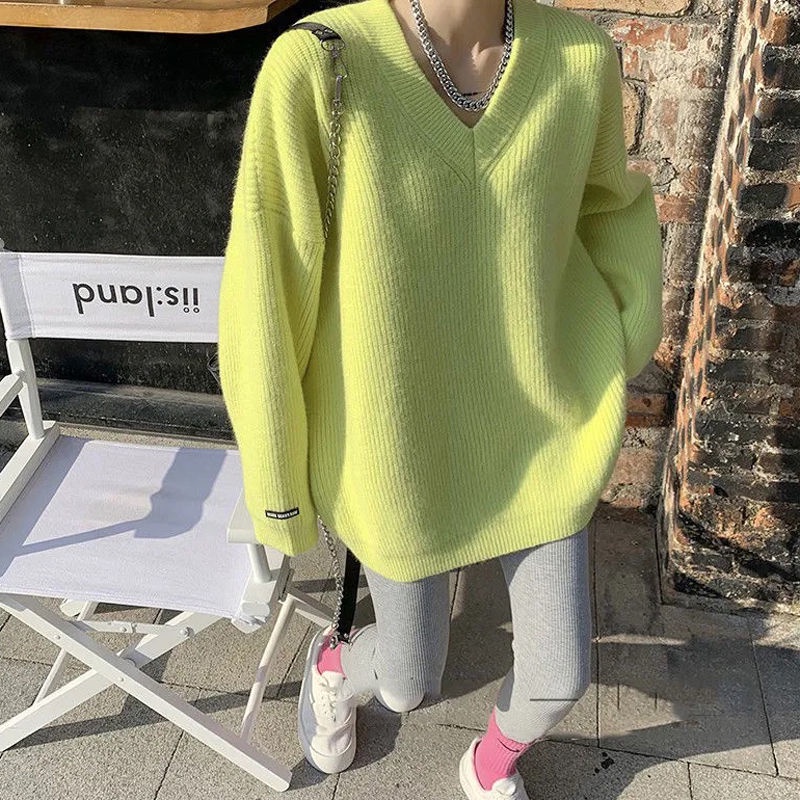 Áo Sweater Dệt Kim Dáng Rộng Thiết Kế Mới Dày Dặn Giữ Ấm Cao Cấp Thời Trang