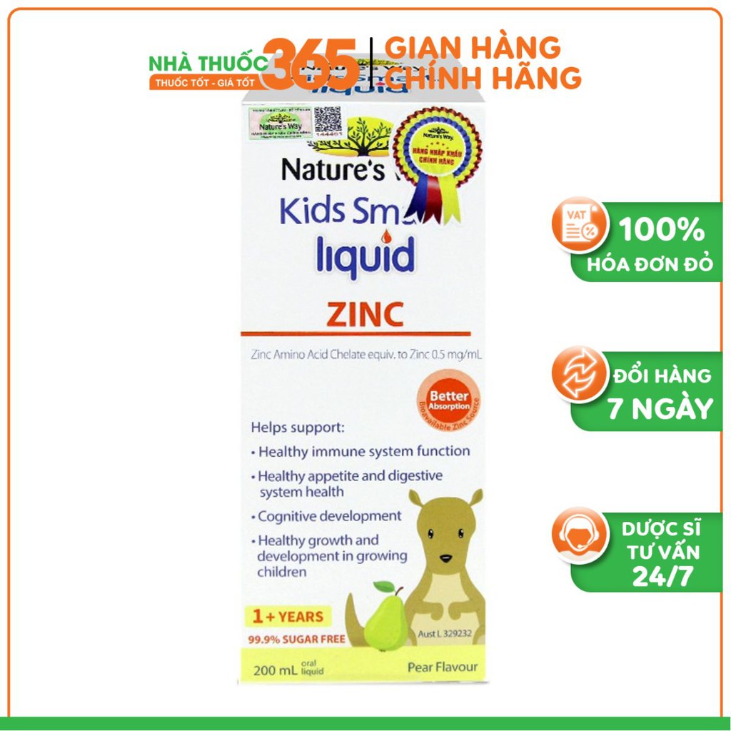 Siro uống Nature's Way Kids Smart Liquid Zinc bổ sung kẽm, tăng sức đề kháng cho bé 200ml