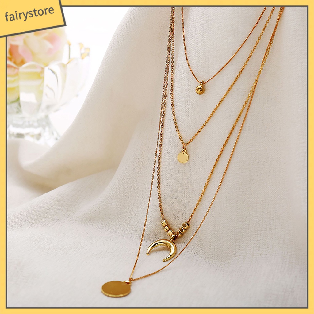 Dây chuyền nhiều lớp mặt trăng khuyết thời trang cho nữ