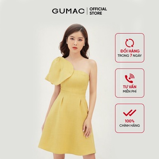 Đầm dự tiệc cúp ngực GUMAC thiết kế nơ sang chảnh, màu vàng đủ size DB374