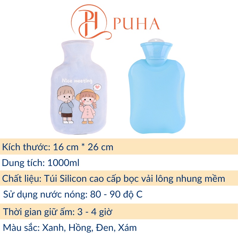 [Mã LIFEHLSALE1 giảm 10% đơn 150K] Túi chườm nóng lạnh đau bụng kinh phiên bản quà tặng bạn gái mẫu Love You PUHA 1000ml