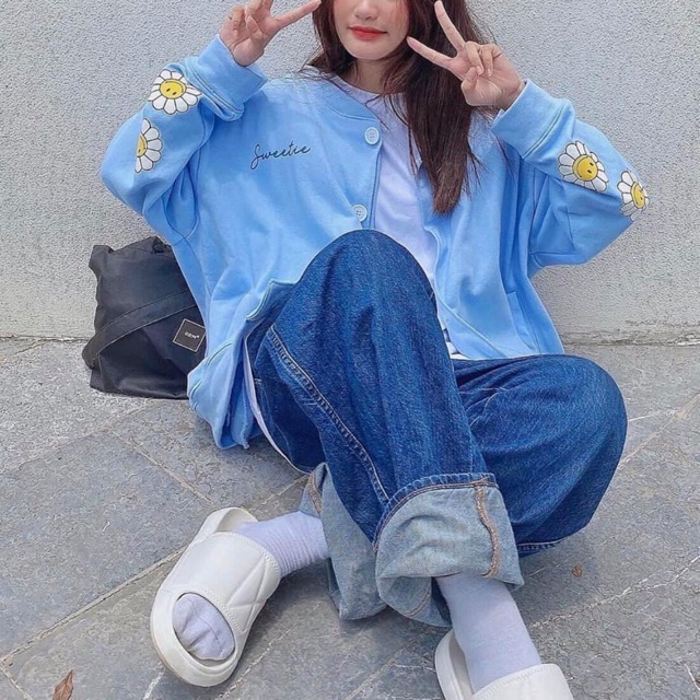Áo Cardigan Sweeties Nút Tay Dài Có Túi(Ảnh Thật 100% )