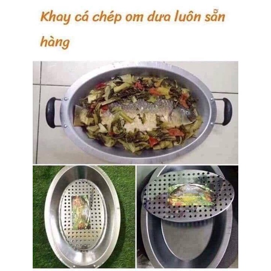 Khay nồi lẩu cá chép om dưa inox có tay cầm