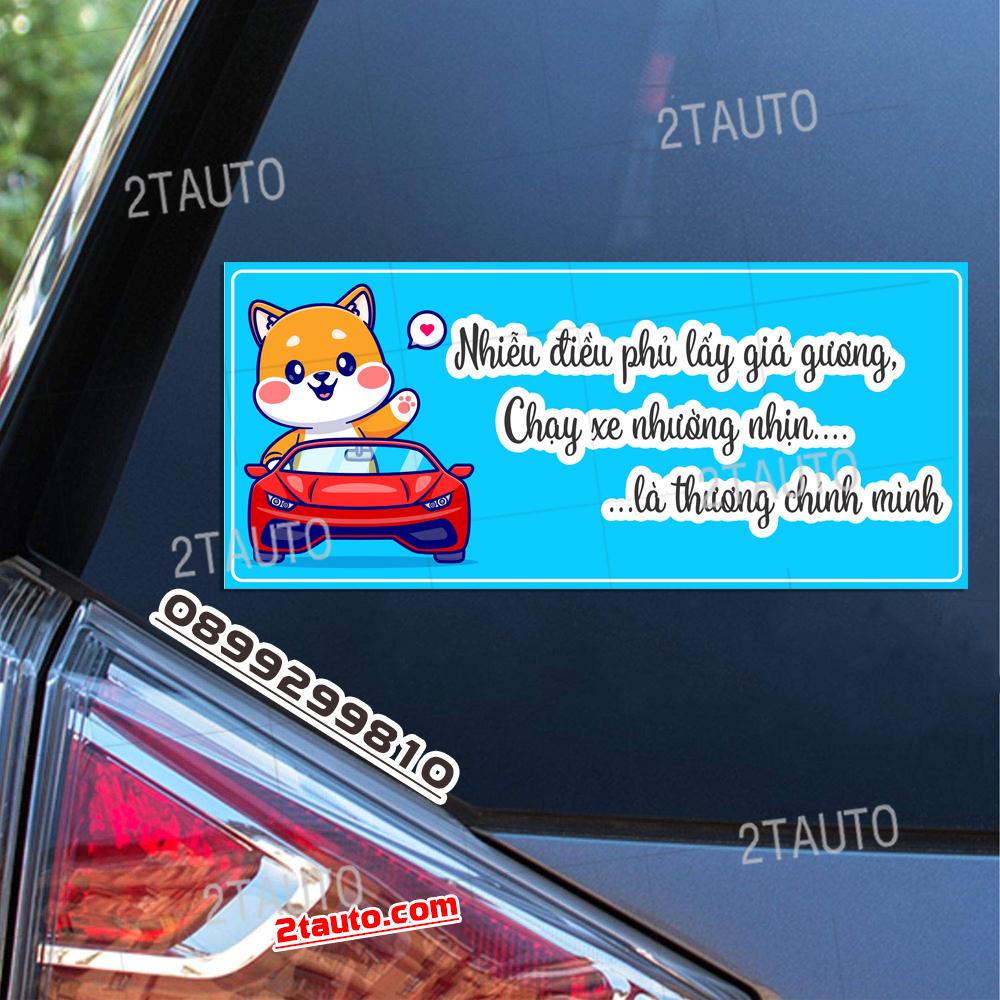 Logo sticker khẩu hiệu an toàn giao thông dễ thương, nhiễu điều phủ lấy giá gương, chạy xe nhường nhịn là thương mình
