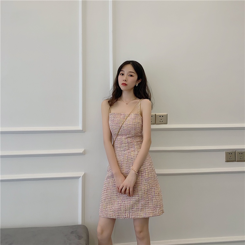 Sleeveless small fragrant short skirt suspender skirt French sweet temperament waist slimming dress