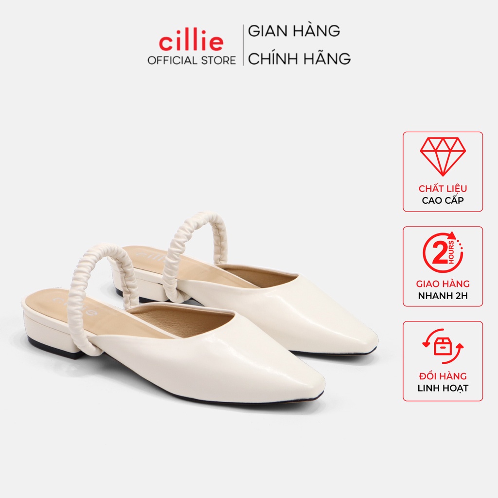 Giày sục nữ mũi vuông trendy quai ngang nhẹ nhàng thanh lịch gót cao 2cm đi biển đi dạo phố đi chơi Cillie 1065