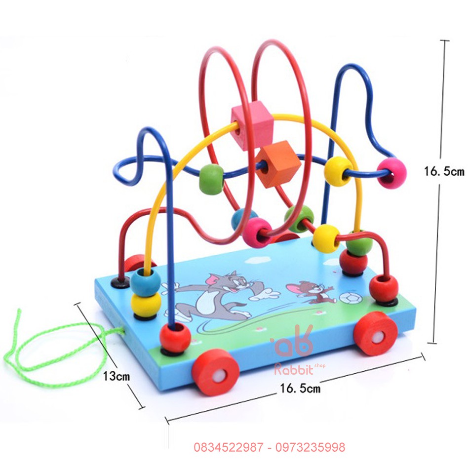 Đồ chơi Xe kéo xâu chuỗi luồn thả hạt bằng gỗ cho bé