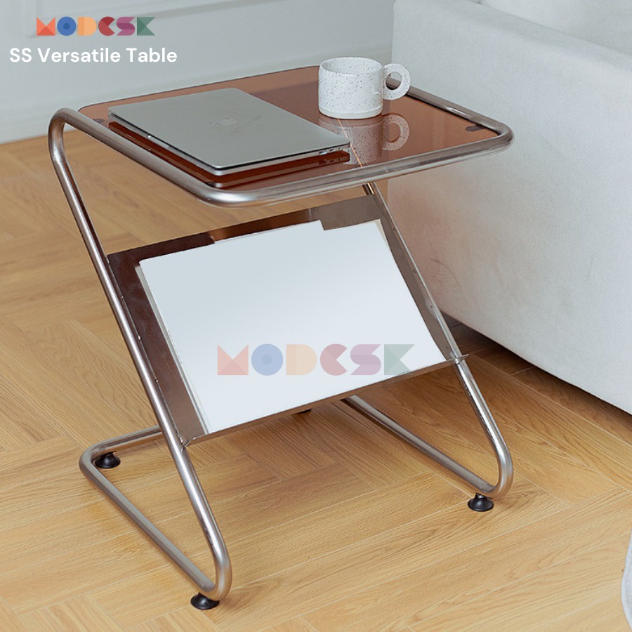 Bàn sofa decor kiêm kệ đầu giường Modesk SS Versatile Table khung inox 304 kính cường lực