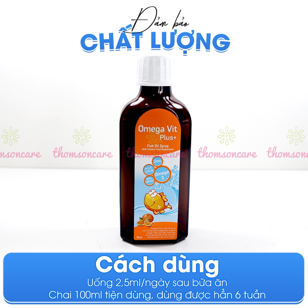 Bổ sung Omega 3 DHA EPA - Omega Vit Plus từ dầu cá, khoáng chất vitamin thiết yếu cho trẻ - Chai 100ml