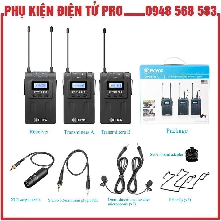 MICRO THU ÂM KHÔNG DÂY DÀNH CHO ĐIỆN THOẠI, MÁY ẢNH BOYA BYWM8 PROK2