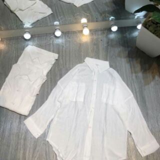 Áo sơ mi đũi trắng