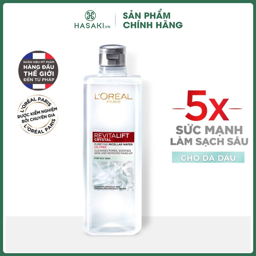 Nước Tẩy Trang L'oréal Paris Dành Cho Da Dầu Revitalift Crystal Purifying Micellar Water 400Ml, 95Ml Hasaki