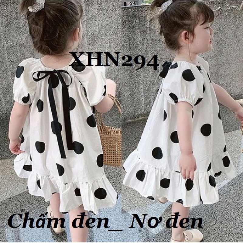 VÁY BÉ GÁI CHẤM BI ĐỎ ĐEN Baby Doll NƠ LƯNG XHN294