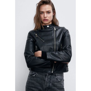 ÁO KHOÁC BIKER DA ZARA NỮ MÀU ĐEN CHÍNH HÃNG