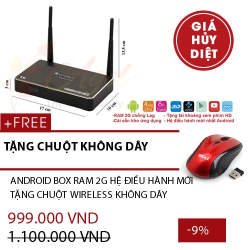 Tivi box Android Y9 Đen bóng RAM 2G hệ điều hành mới tặng chuột wifi