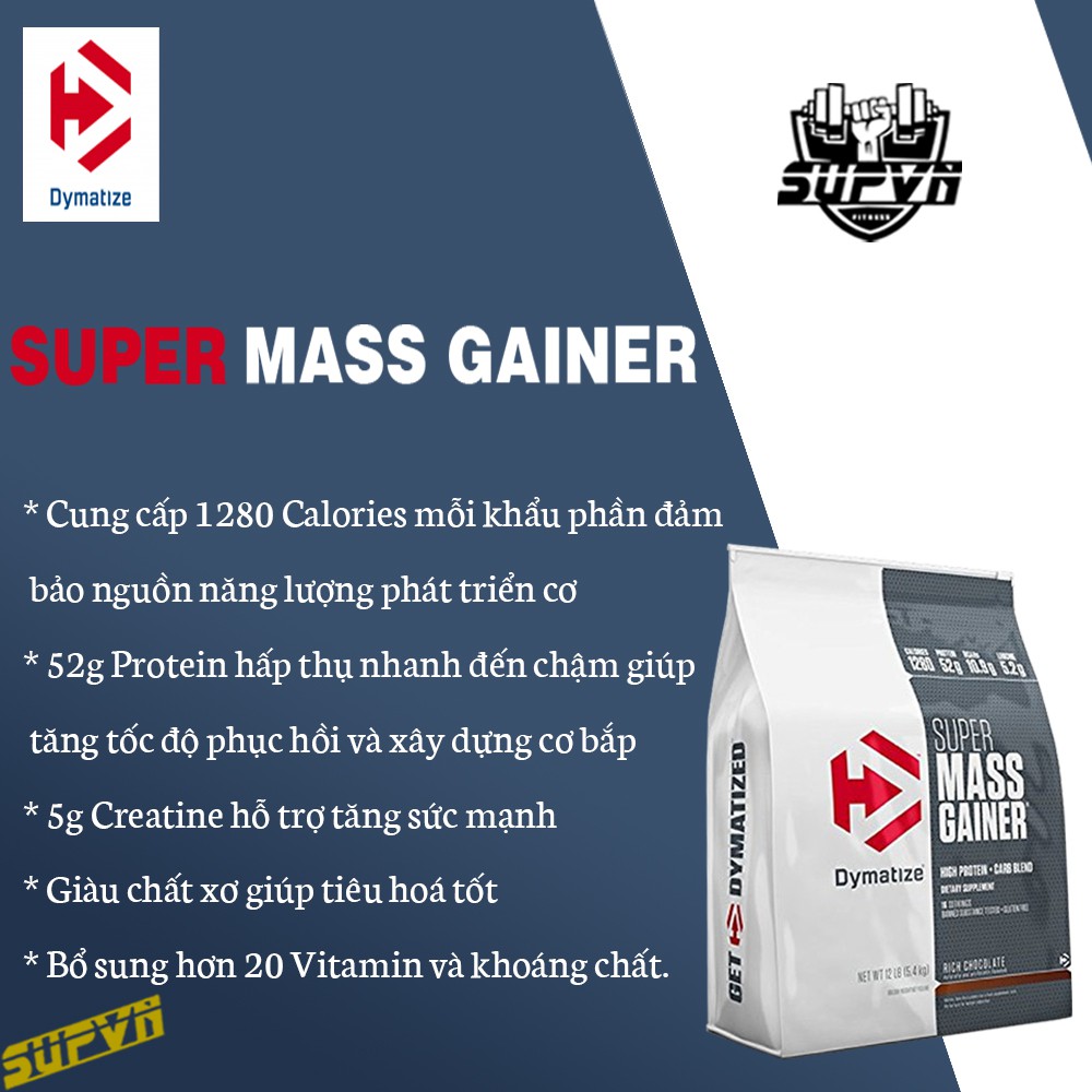 Super Mass Gainer 12lbs - Sữa tăng cân hấp thu nhanh Dymatize Super mass gainer 5.4kg Chính hãng giá tốt