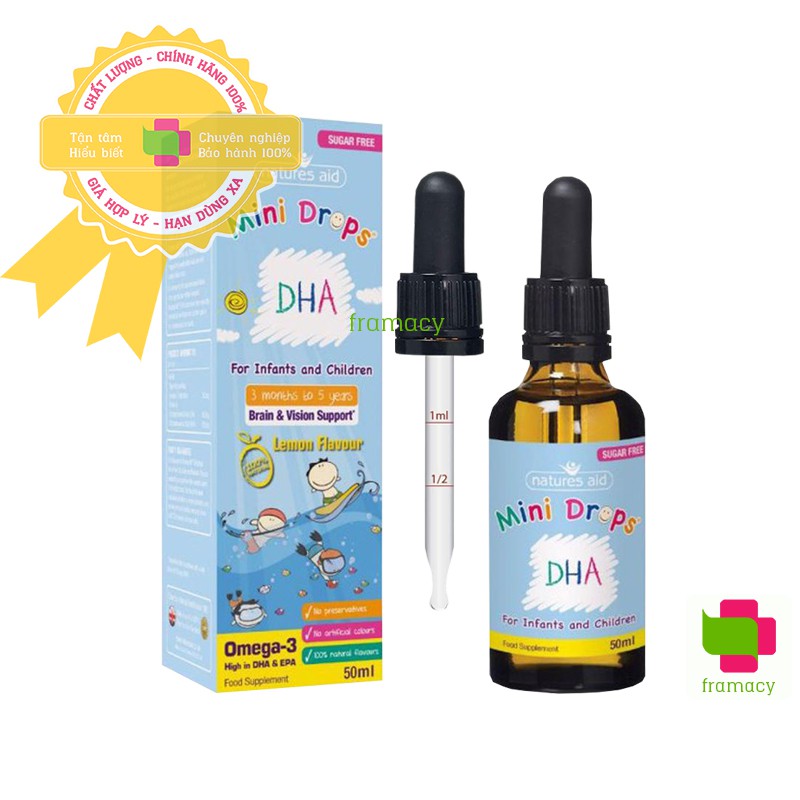 DHA cho bé Natures Aid DHA Drops, Anh (50ml dạng giọt) giúp phát triển não cho trẻ sơ sinh từ 3 tháng tuổi đến 5 tuổi