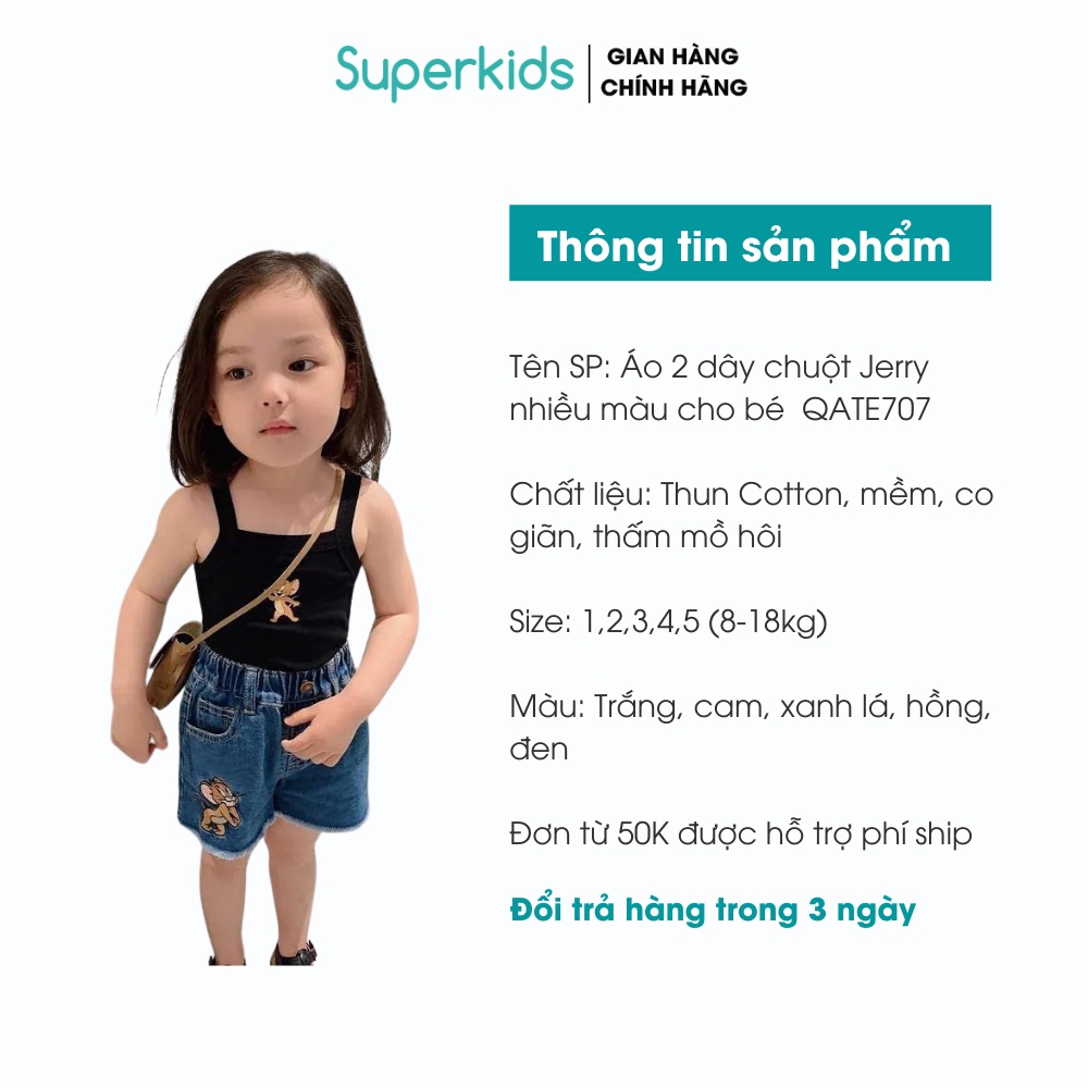 Áo 2 dây chuột Jerry nhiều màu cho bé 8-18kg QATE707