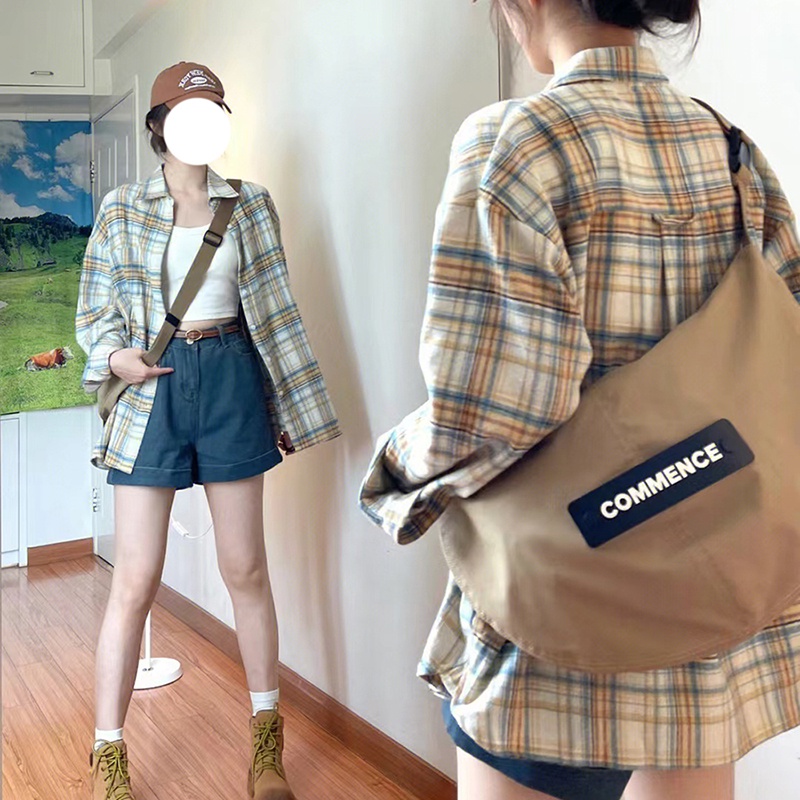 IELGY    Áo Sơ Mi Tay Dài Dáng Rộng Họa Tiết Kẻ Sọc Phong Cách retro Dành Cho Nữ