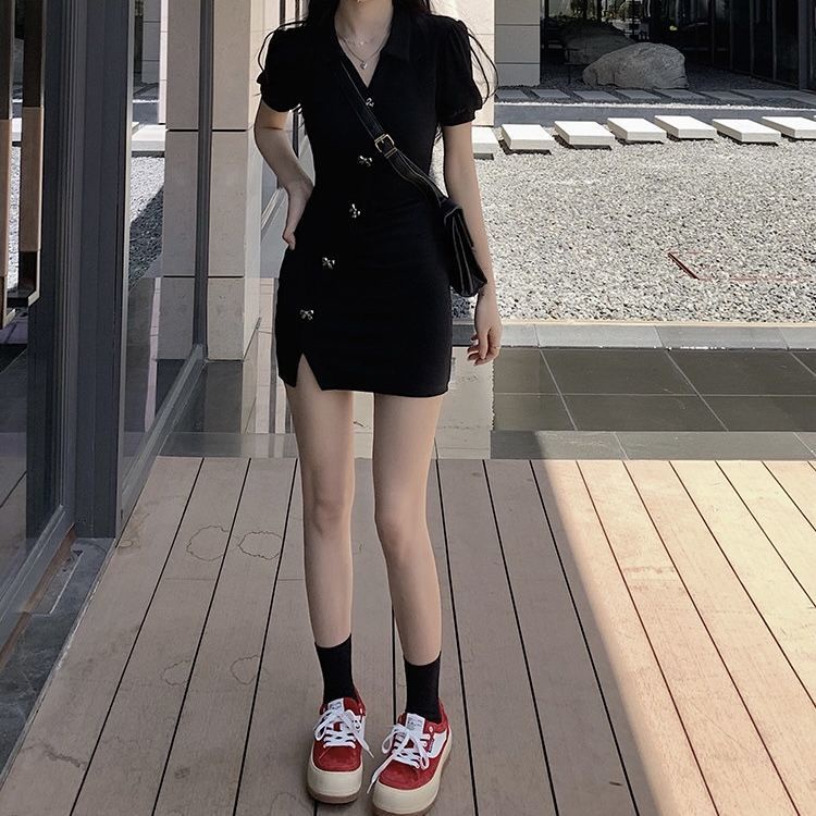 SUXI Váy body Cổ Chữ V Màu Sắc Đơn Giản Quyến Rũ Cho Nữ