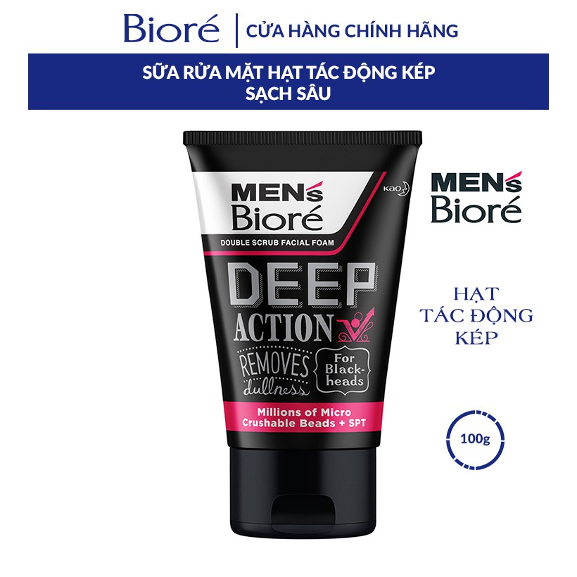 [Mã FMCGMALL - 8% đơn 250K] Sữa Rửa Mặt Men Biore Hạt Tác Động Kép Sạch Sâu 100g