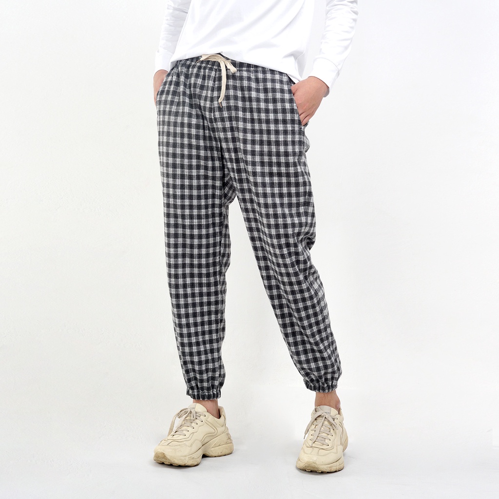 Quần dài nam SAYME quần mặc nhà ống rộng cạp chun kẻ caro MBTR0008