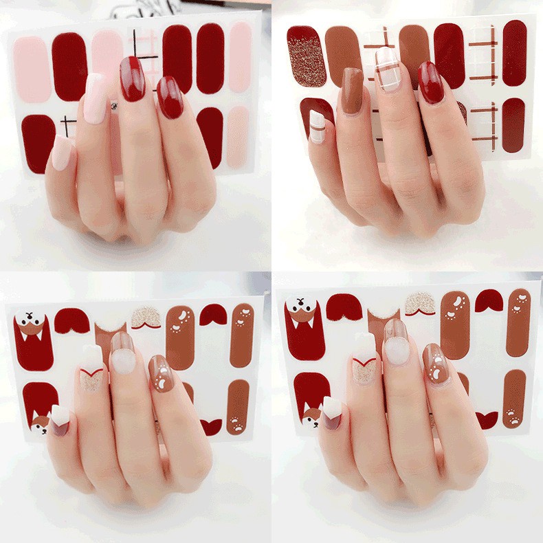 [Hàng mới về] Set 14 miếng dán móng tay tùy chọn họa tiết và màu sắc chống thấm nước