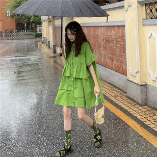 Order đầm babydoll ulzzang kiểu sơ mi giả tầng