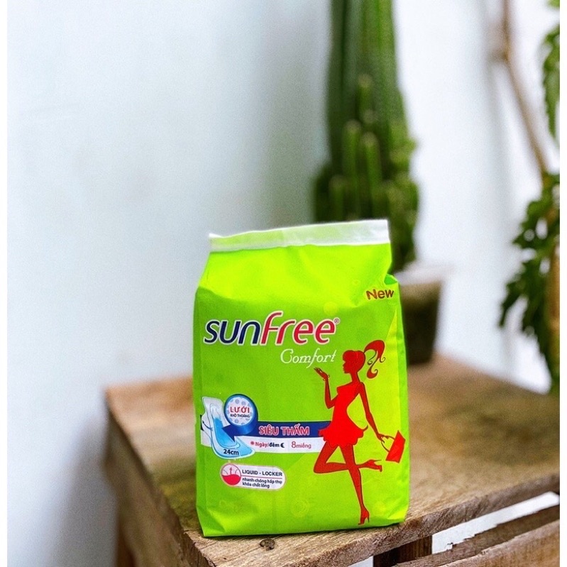 (SIÊU TIẾT KIỆM )Combo 8 gói băng vệ sinh sunfree có cánh (64 miếng )siêu thấm hút