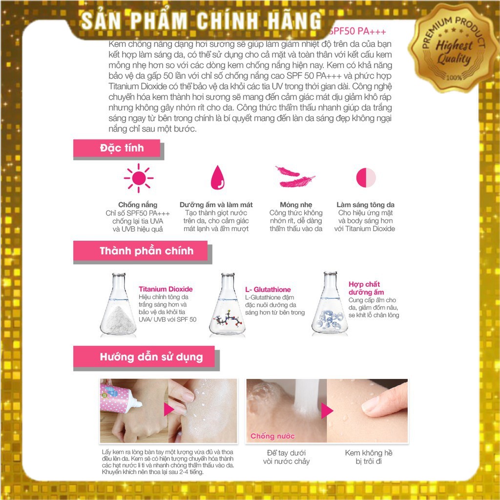 Kem chống nắng dưỡng trắng da Cathy Doll L- Glutathione Magic Cream SPF50 PA+++ 60ml | BigBuy360 - bigbuy360.vn